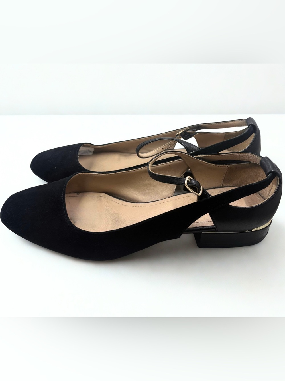 Pour La Victoire Black Suede Slingback Flats with Ankle Strap